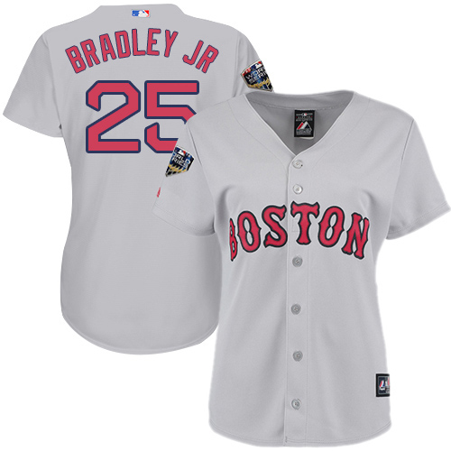 Boston Red Sox #25 Jackie Bradley Jr Grey Road 2018 World Series Women's Stitched Jersey Womens