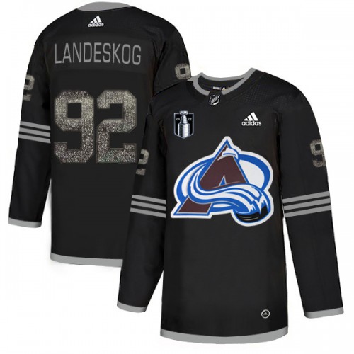 Adidas Colorado Avalanche #92 Gabriel Landeskog Adidas Youth 2022 Stanley Cup Final Patch Hockey Fights Adidas Colorado Avalanche Jersey Black Youth