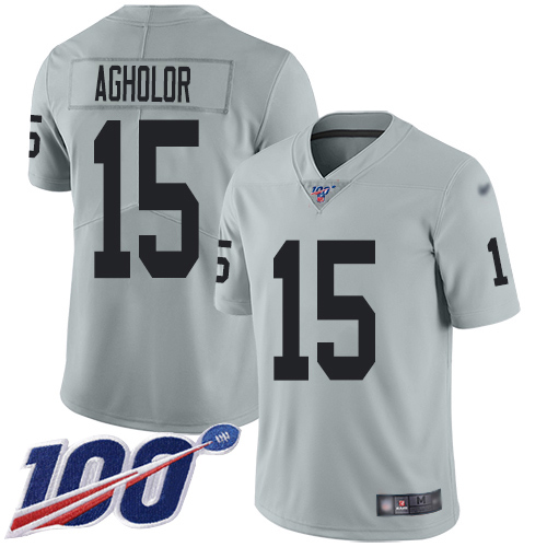 Las Vegas Raiders #15 Nelson Agholor Silver Youth Stitched Limited Inverted Legend 100th Season Jersey Youth
