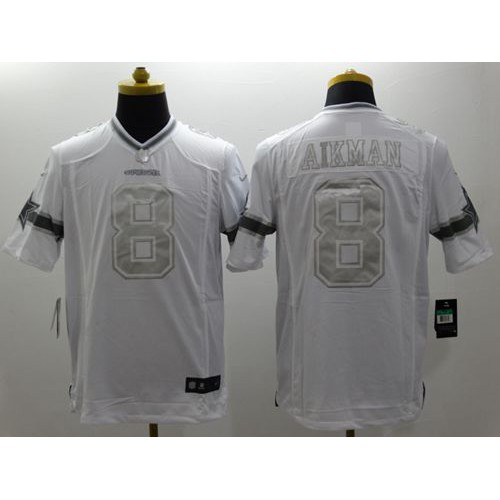 Dallas Cowboys #8 Troy Aikman White Men's Stitched Limited Platinum Jersey Men's