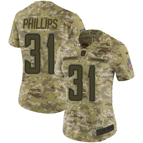 Los Angeles Chargers #31 Adrian Phillips Camo Women's Stitched Limited 2018 Salute to Service Jersey Womens