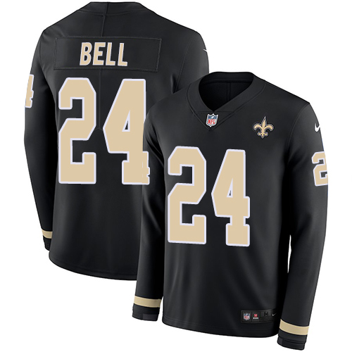 New Orleans Saints #24 Vonn Bell Black Team Color Men's Stitched Limited Therma Long Sleeve Jersey Men's