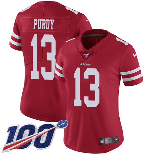 49ers #13 Brock Purdy Red Team Color Women's Stitched 100th Season Vapor Limited Jersey