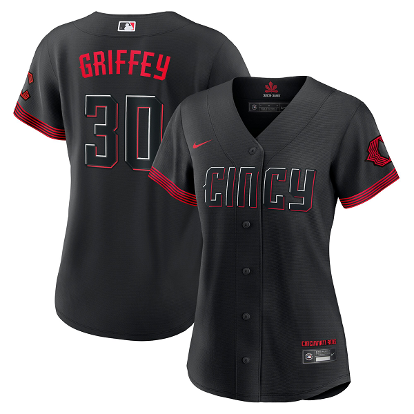 Women's Cincinnati Reds #30 Ken Griffey Jr. Black 2023 City Connect Cool Base Player Jersey