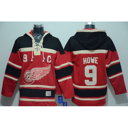 Detroit Red Wings #9 Gordie Howe Red Sawyer Hooded Sweatshirt Stitched Jersey Men's