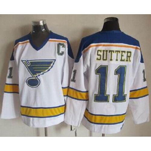 St. Louis Blues #11 Brian Sutter White/Yellow CCM Throwback Stitched Jersey Men's
