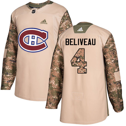 Adidas Montreal Canadiens #4 Jean Beliveau Camo Authentic 2017 Veterans Day Stitched Jersey Men's