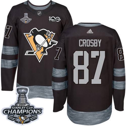 Adidas Pittsburgh Penguins #87 Sidney Crosby Black 1917-2017 100th Anniversary Stanley Cup Finals Champions Stitched Jersey Men's