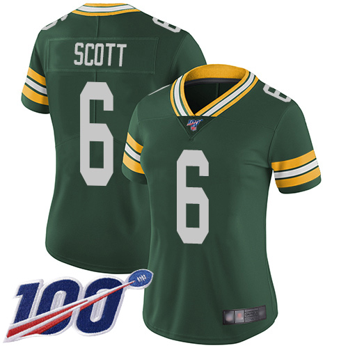 Green Bay Packers #6 JK Scott Green Team Color Women's Stitched 100th Season Vapor Limited Jersey Womens