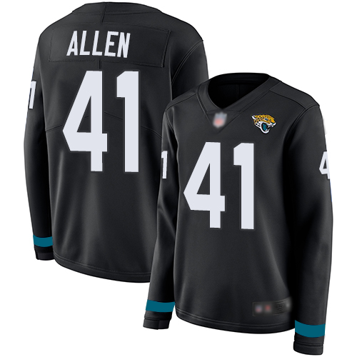 Jaguars #41 Josh Allen Black Team Color Women's Stitched Limited Therma Long Sleeve Jersey