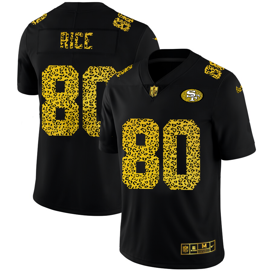 San Francisco 49ers #80 Jerry Rice Men's Leopard Print Fashion Vapor Limited Jersey Black