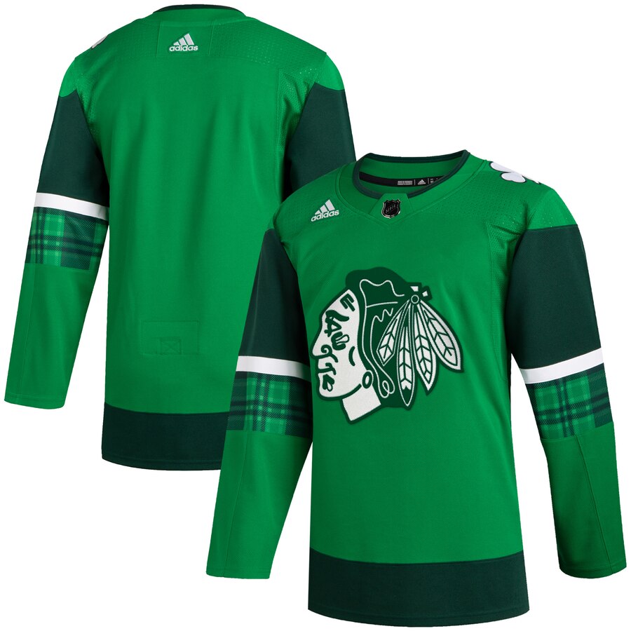 Chicago Blackhawks Blank Men's Adidas 2020 St. Patrick's Day Stitched Jersey Green.Jpg