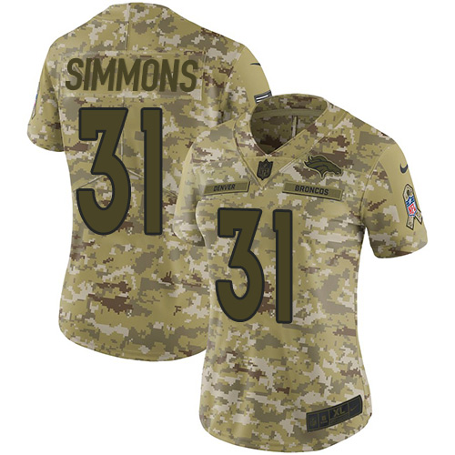 Broncos #31 Justin Simmons Camo Women's Stitched Limited 2018 Salute To Service Jersey