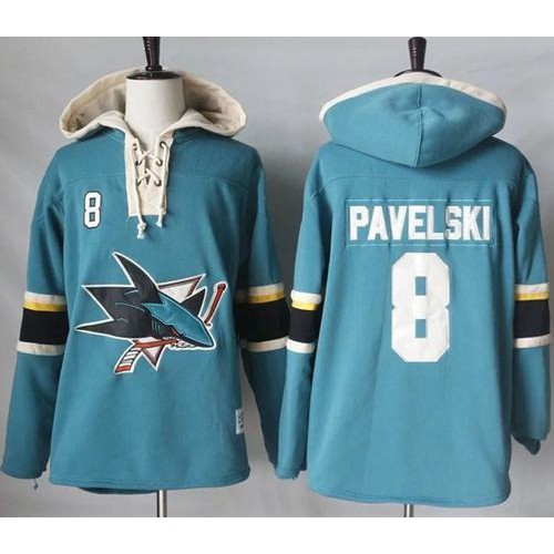 San Jose Sharks #8 Joe Pavelski Teal Pullover Hoodie Stitched Jersey Men's