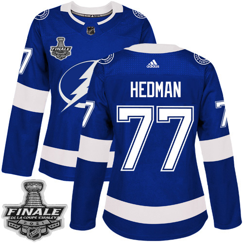 Adidas Tampa Bay Lightning #77 Victor Hedman Blue Home Authentic Women's 2021 Stanley Cup Final Patch Jersey Womens