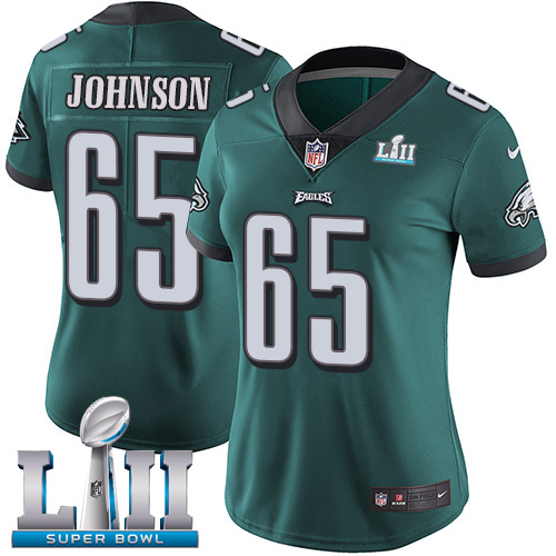 Philadelphia Eagles #65 Lane Johnson Midnight Green Team Color Super Bowl LII Women's Stitched Vapor Untouchable Limited Jersey Womens