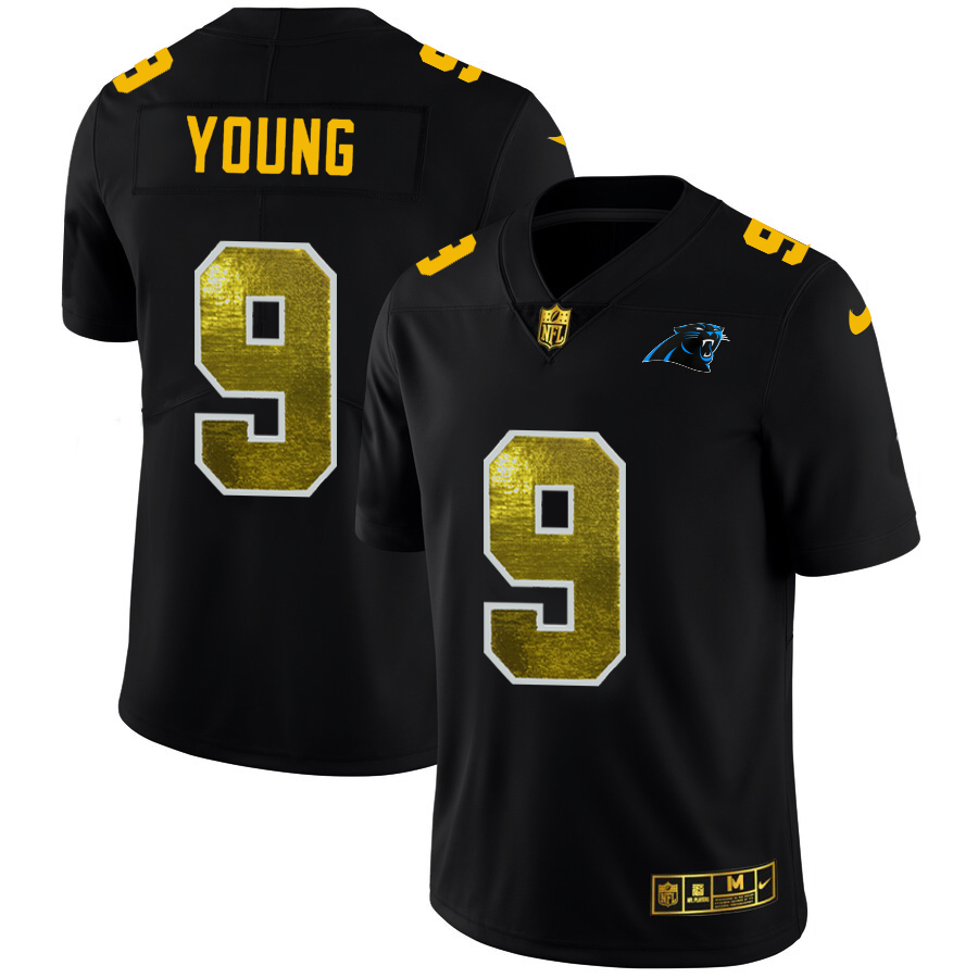 Carolina Panthers #9 Bryce Young Men's Black Golden Sequin Vapor Limited Jersey