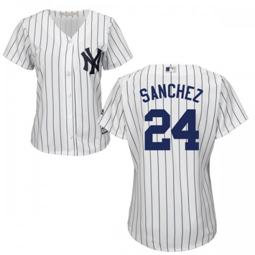 New York Yankees #24 Gary Sanchez White Strip Women's Home Stitched Jersey Womens
