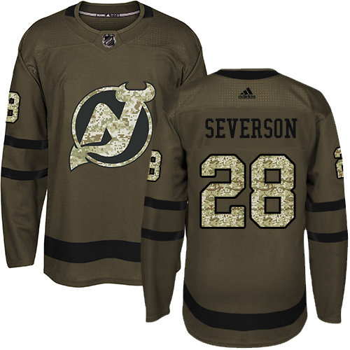 Adidas New Jersey Devils #28 Damon Severson Green Salute to Service Stitched Jersey Men's