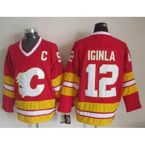 Calgary Flames #12 Jarome Iginla Red CCM Throwback Stitched Jersey Men's