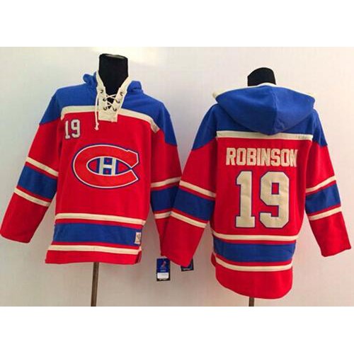 Montreal Canadiens #19 Larry Robinson Red Sawyer Hooded Sweatshirt Stitched Jersey Men's
