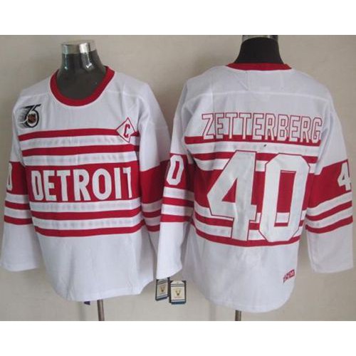 Detroit Red Wings #40 Henrik Zetterberg White 75TH CCM Stitched Jersey Men's