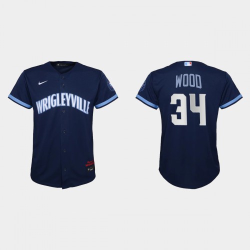 Chicago Chicago Cubs #34 Kerry Wood Youth 2021 City Connect Navy Jersey Youth