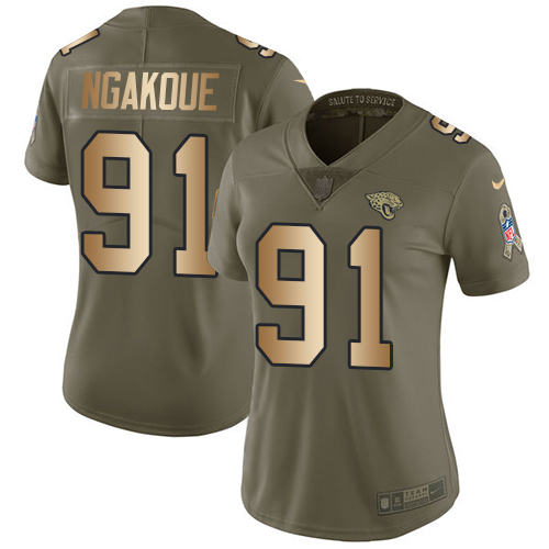 Jacksonville Jaguars #91 Yannick Ngakoue Olive/Gold Women's Stitched Limited 2017 Salute to Service Jersey Womens