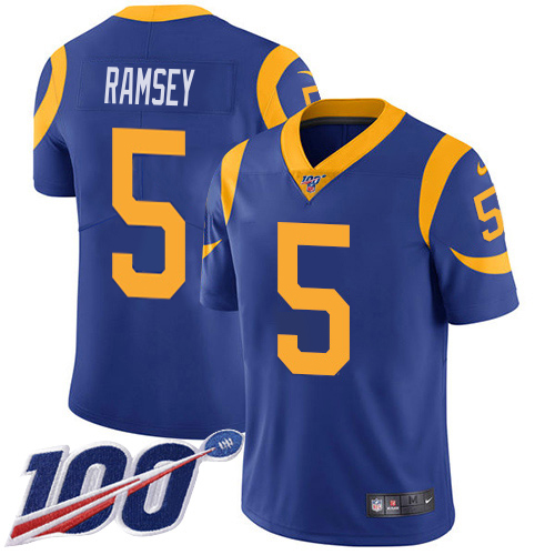 Rams #5 Jalen Ramsey Royal Blue Alternate Men's Stitched 100th Season Vapor Limited Jersey