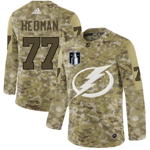 Adidas Tampa Bay Lightning #77 Victor Hedman Camo 2022 Stanley Cup Final Patch Authentic Stitched Jersey Men's