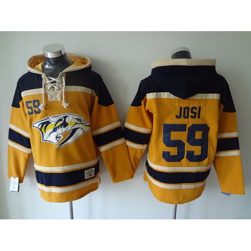 Nashville Predators #59 Roman Josi Yellow Sawyer Hooded Sweatshirt Stitched Jersey Men's
