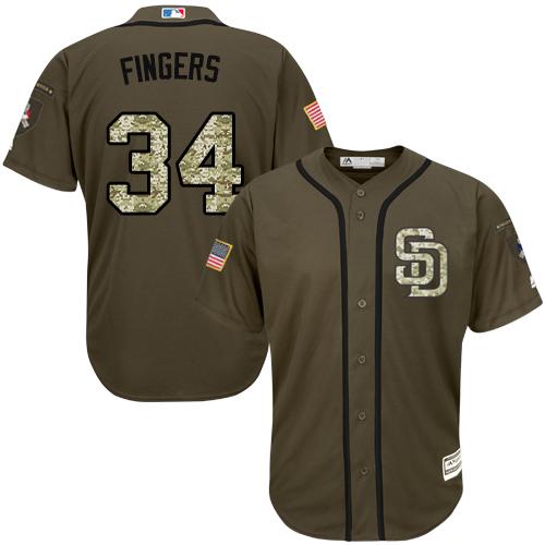 San Diego Padres #34 Rollie Fingers Green Salute to Service Stitched Youth Jersey Youth