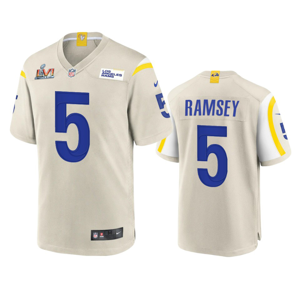 Los Angeles Rams #5 Jalen Ramsey Men's Super Bowl LVI Patch Game Jersey - Bone
