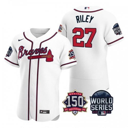 Atlanta Atlanta Braves #27 Austin Riley Men's 150th Anniversary 2021 World Series Authentic Jersey - White Men's