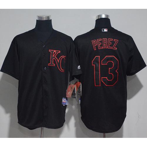 Kansas City Royals #13 Salvador Perez Black Strip Stitched Jersey Men's