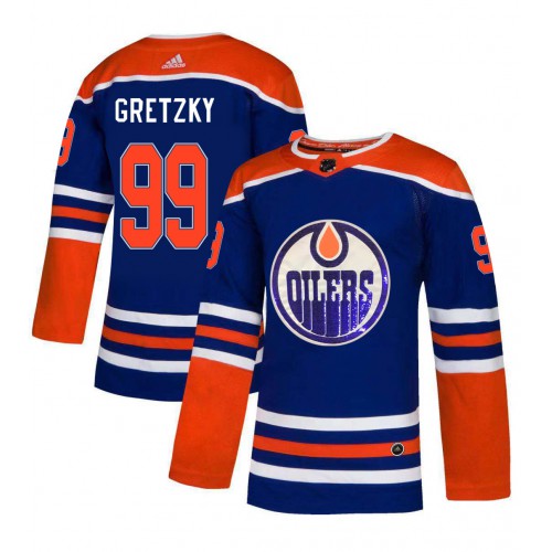 Adidas Edmonton Oilers #99 Wayne Gretzky Royal Blue Sequin Embroidery Fashion Stitched Jersey Men's