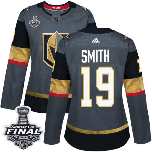 Adidas Golden Vegas Golden Knights #19 Reilly Smith Grey Home Authentic 2018 Stanley Cup Final Women's Stitched Jersey Womens