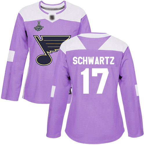 Adidas St. Louis Blues #17 Jaden Schwartz Purple Authentic Fights Cancer Stanley Cup Champions Women's Stitched Jersey Womens