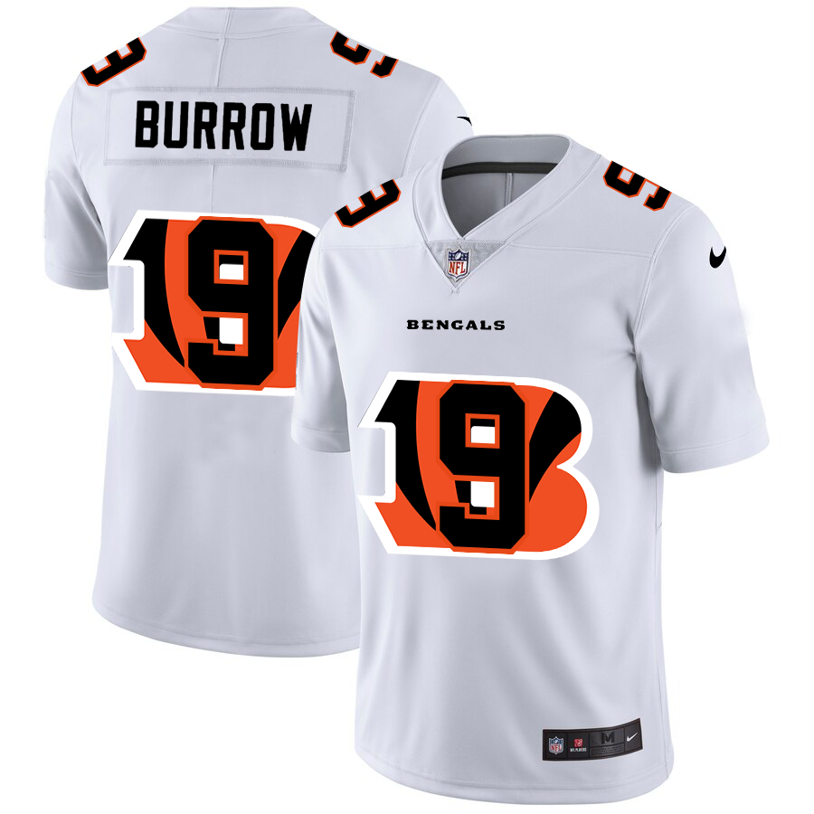 Cincinnati Bengals #9 Joe Burrow White Men's Team Logo Dual Overlap Limited Jersey