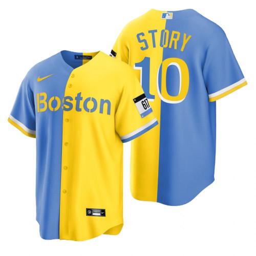 Boston Boston Red Sox #10 Trevor Story Blue Gold Men's 2022 City Connect Game Jersey Men's