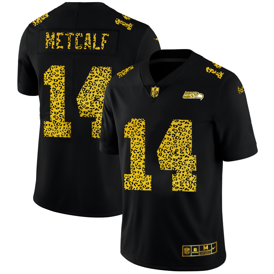 Seattle Seahawks #14 DK Metcalf Men's Leopard Print Fashion Vapor Limited Jersey Black