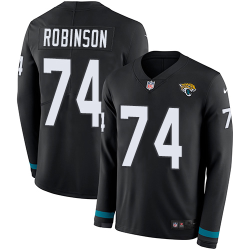 Jacksonville Jaguars #74 Cam Robinson Black Team Color Men's Stitched Limited Therma Long Sleeve Jersey Men's