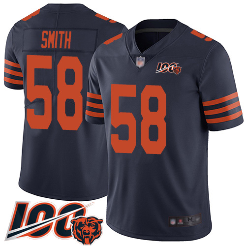 Chicago Bears #58 Roquan Smith Navy Blue Alternate Men's Stitched 100th Season Vapor Limited Jersey Men's