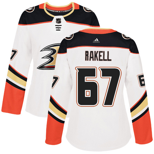 Adidas Anaheim Ducks #67 Rickard Rakell White Road Authentic Women's Stitched Jersey Womens