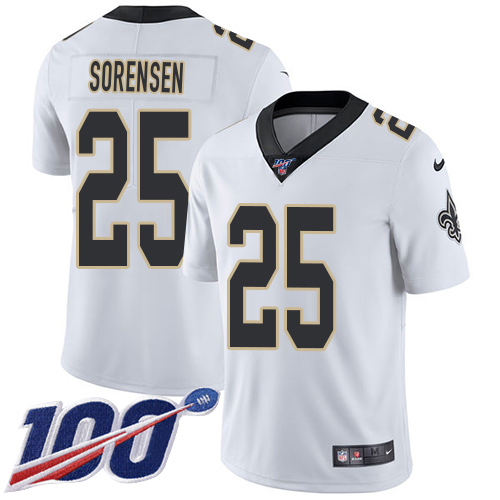Saints #25 Daniel Sorensen White Men's Stitched 100th Season Vapor Limited Jersey