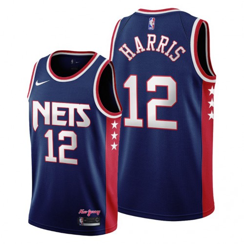 Brooklyn Brooklyn Nets #12 Joe Harris Mens 2021-22 City Edition Throwback 90s Wordmark Navy Jersey Mens