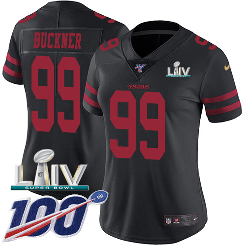 San Francisco 49ers #99 DeForest Buckner Black Super Bowl LIV 2020 Alternate Women's Stitched 100th Season Vapor Limited Jersey Womens