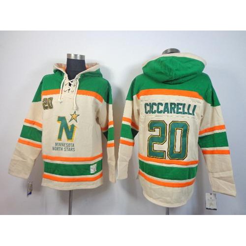 Dallas Stars #20 Dino Ciccarelli Cream Sawyer Hooded Sweatshirt Stitched Jersey Men's
