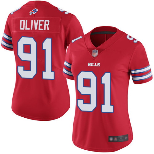 Buffalo Bills #91 Ed Oliver Red Women's Stitched Limited Rush Jersey Womens