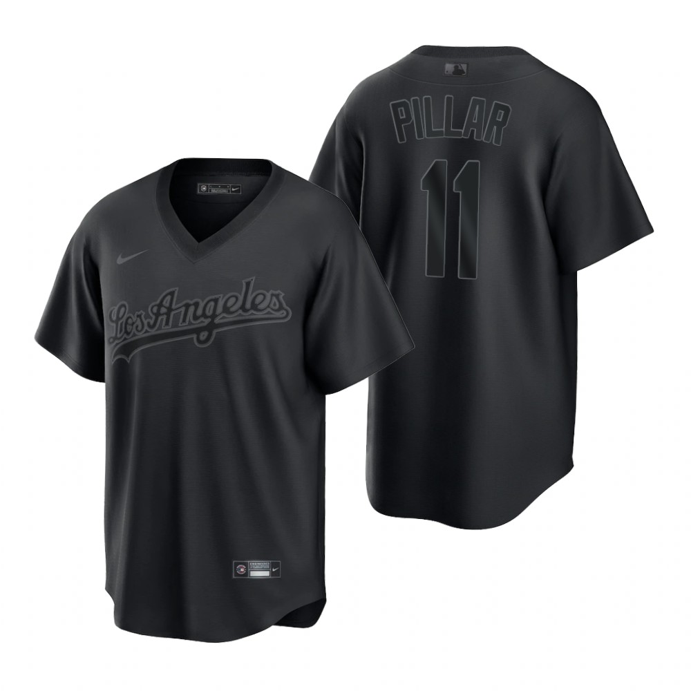 Los Angeles Dodgers #11 Kevin Pillar Men's Black Pitch Black Fashion Jersey